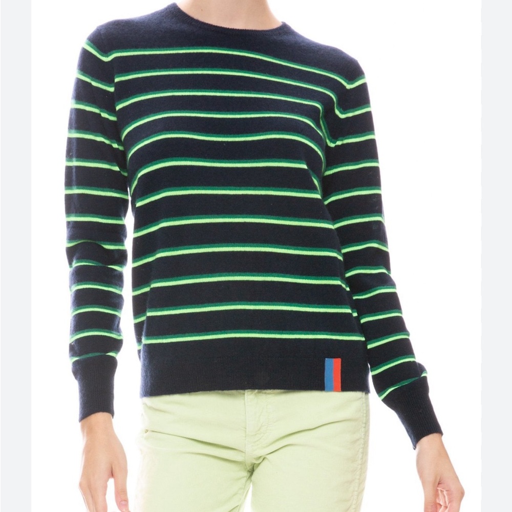 KULE Navy Sweater with Neon Green Stripes